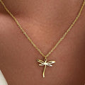 Hollow Dragonfly Gold Plated Titanium Steel Necklace